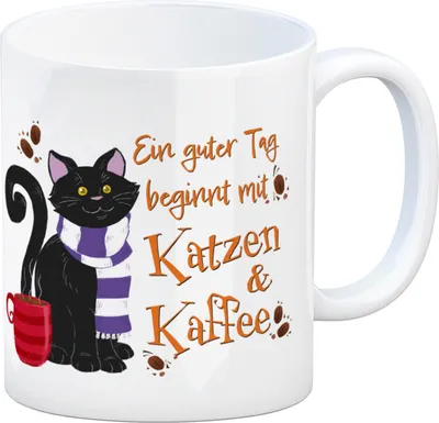 Produktbild von Ein guter Tag beginnt mit Katzen & Kaffee Kaffeebecher