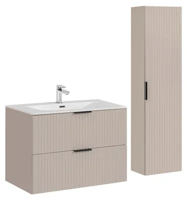 Produktbild von Waschtisch und Hängesäule 80.2cm Adriel mit 2 Schubladen, Kaschmir