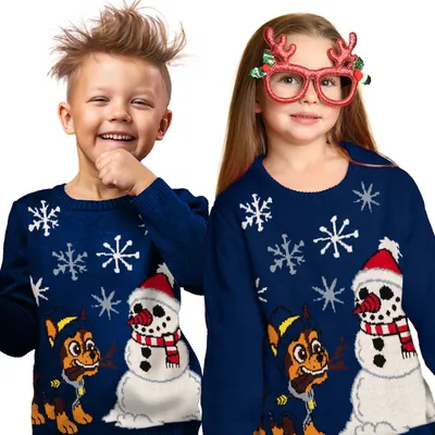 Produktbild von Paw Patrol Winterpullover für Kinder - Chase Winter Strick Pullover Sweatshirt Ugly Sweater Blau 110-116