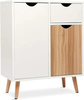 Imagen del producto de Mueble aparador Silecomplaza, 2 puertas + 1 cajón, roble y blanco, 90x30x74 cm