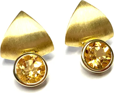 Produktbild von Ohrring 925 Silber vergoldet matt Citrin 8mm rund facettiert Ohrstecker