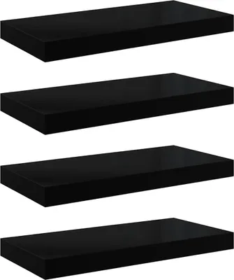 Zdjęcie produktu dla Półki Ścienne, 4 Szt., Wysoki Połysk, Czarne, 50X23X3,8 Cm, Mdf Lumarko!