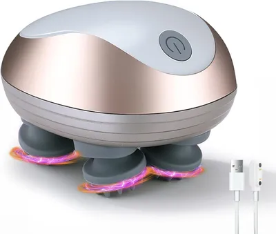 Produktbild von Elektrische Kopfmassagegerät, Kopfmassagegerät, elektrisch mit 4 Massageköpfen + 3 Massageprogrammen, USB-aufladbares, tragbares Kopfmassagegerät zur Entspannung