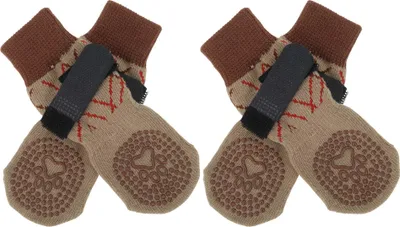 Produktbild von 4 Stück Rutschfeste Hundesocken Mit Verstellbaren Klebebändern, Hundesocken Für Hunde, Pfotenschutz Für Holzböden, M, Beige