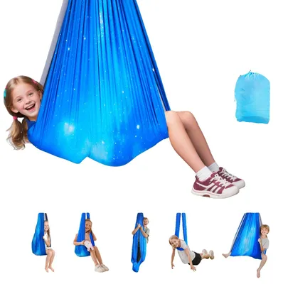 Image de VEVOR Set de hamacs de yoga aérien en tissu double épaisseur, Aerial Yoga Swing Air Fliegen, balançoire de yoga avec suspension rotative à 360° & O-Sling & 136,07 kg Max. Capacité de charge, balançoires suspendues Bleu