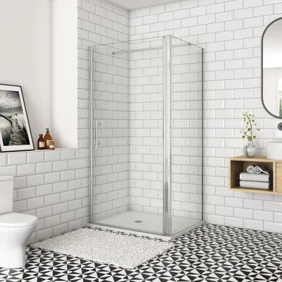 Produktbild von Duschtür & Duschwand: 80x80cm Duschkabine Duschabtrennung Eckeinstieg 6mm NANO-Glas Höhe: 195cm mit Verstellbare Stabilisator 73-120cm lang