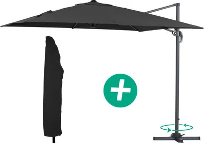 Image de Parasol jardin déporté Alu "Sun 3" - Carré - 3 x 3 m - Noir + housse de protection