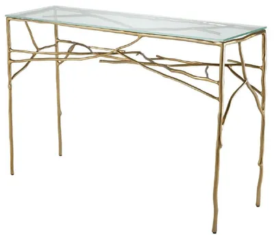 Produktbild von Casa Padrino Luxus Konsolentisch Gold 118 x 34,5 x H. 78,5 cm - Konsole mit Glasplatte - Luxus Möbel