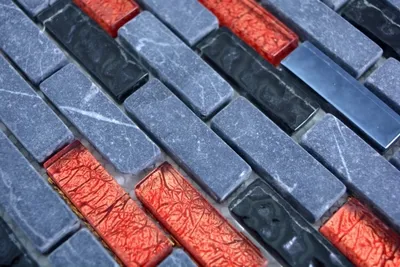 Produktbild von Handmuster Mosaikfliese Transluzent grau schwarz Verbund Glasmosaik Crystal Stein grau schwarz rot MOS87-0429_m