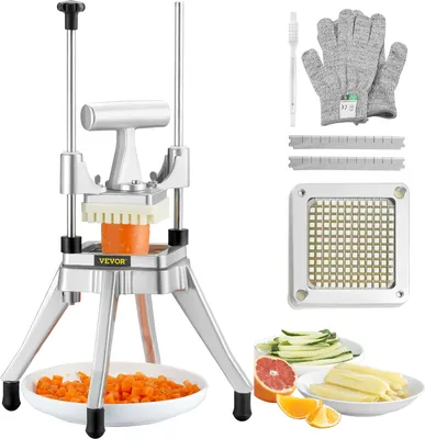 Obrázok produktu pre VEVOR Krájač na zemiaky Krájač na hranolky 1/4 palca, krájač na hranolky Krájač na zeleninu Komerčný drvič Krájač na ovocie s 2 náhradnými nožmi, nerezový sekáčik na šalát, ovocie