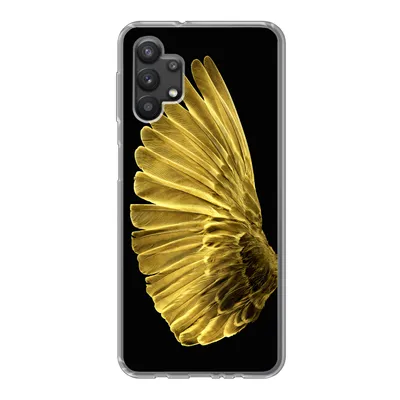 Produktbild von MuchoWow® Handyhülle Schutzhülle Hülle für Samsung Galaxy A32 5G Goldene Flügel auf schwarzem Hintergrund Silikon Softcase Handy Hülle - Softcase