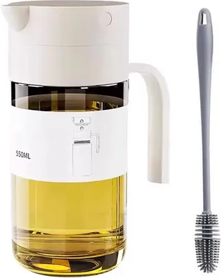 Obrázek produktu pro Dávkovací láhev na olivový olej do kuchyně, skleněná nádoba s automatickým flip-top uzávěrem, nepropustná a nekapající, snadno se plní a čistí, 550 ml na olej, ocet, omáčky a med