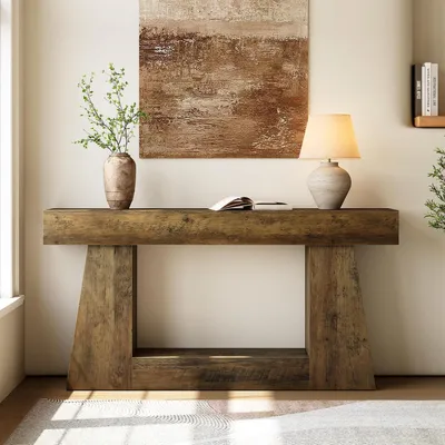 Immagine prodotto di Tavolino consolle con spazio contenitivo, stile rustico, 160 cm, stretto, in legno di quercia