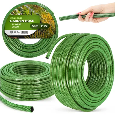 Produktbild von Gartenschlauch, 50 Meter - Verstärkter, 3-lagiger Schlauch - UV-beständig - Flexibler Gartenschlauch - Für die Bewässerung - Maximaler Betriebsdruck: 8 bar - Gartenschlauch-Set