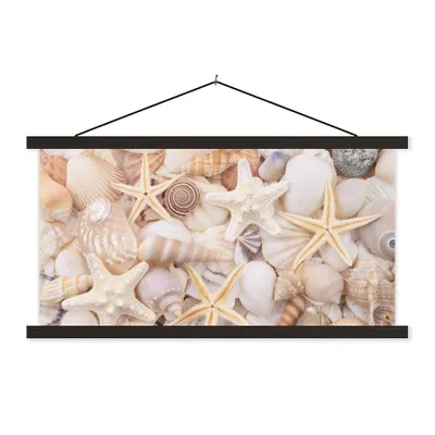 Produktbild von MuchoWow® Textilposter Seestern - Muscheln - Strand - Sommer 60x30 cm mit schwarzem Rahmen - Textilien