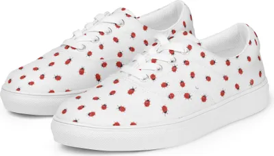 Produktbild von Mr. & Mrs. Panda Turnschuhe Damen Marienkäfer Design Größe 38 - Weiß - Geschenk, Muster, Grüne Punkte, Stoffschuhe, Schnürer, Halbschuhe, Niedlich, Damenschuhe, Aquarell