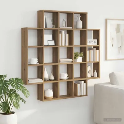 Obrázok produktu pre Maison Exclusive – Nástenná polica z masívneho dubového dreva, rozmer 100 x 13 x 100 cm. Materiál: drevovláknité dosky
