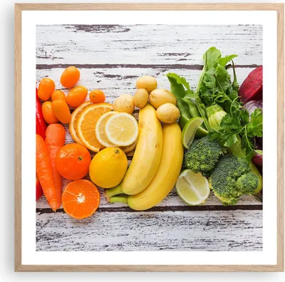 Produktbild von Gerahmtes Poster - Rahmen in heller Eiche - Essen Gemüse Essen frisch - 60x60 cm - Wand Bild - Wanddeko - Wandbilder - Wandposter - Bilderrahmen - Bilder - Kunstdruck - Wandbild - P2NAC60x60-2888