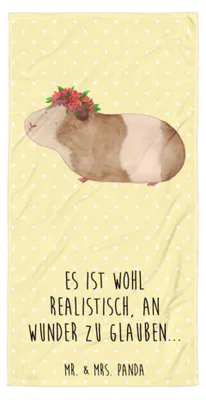 Produktbild von Mr. & Mrs. Panda Handtuch Meerschweinchen Weisheit - Gelb Pastell - Geschenk, Duschhandtuch, Badehandtuch, Strandlaken, Wunderland, Lustige Sprüche, Strandtuch, Wunder