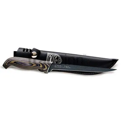 Image de Rapala Black Knife 15cm BPPRFGL6 avec étui en cuir véritable Couteau à filets