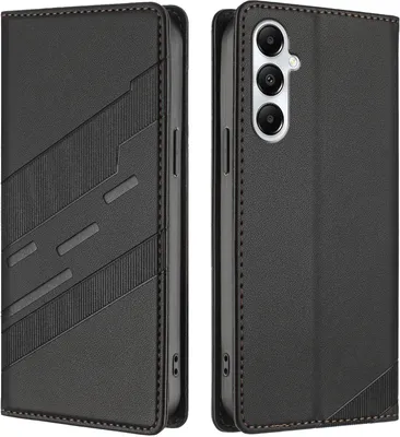 Produktbild von Hülle für Samsung Galaxy A05s, Kunstleder Brieftaschen Handyhülle mit Kartenfach und Standfunktion Schwarz