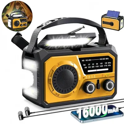 Produktbild von 4er-Set 16000mAh Solarkurbelradio mit AM/FM, Notfallradio mit Handkurbel, Powerbank, LED-Licht, SOS-Alarm & Bluetooth – Ideal für Camping, Wandern