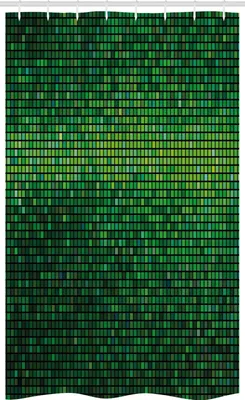 Obrázek produktu pro ABAKUHAUS Zelená úzká sprchová záclona, digitální mozaika Pixel Grid, dekorativní sada do koupelny z látky s háčky, 120 x 180 cm, zelená