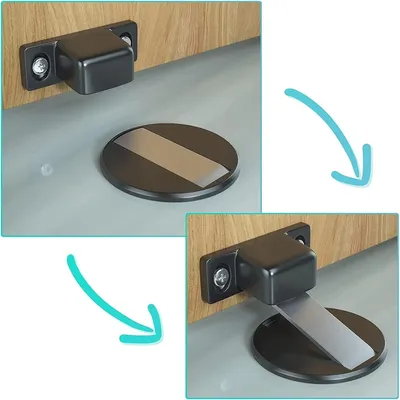 Produktbild von 2 Stück Magnetische Türstopper aus Metall - Unsichtbare Bodentürschnalle für die Bodenmontage - Mit Klebeband und Schrauben (Schwarz)