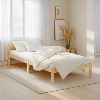 Produktbild von Homestyle4u Holzbett 90x200 mit Lattenrost Natur Jugendbett Einzelbett Kiefer Massivholz