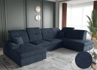 Produktbild von Kaiser Möbel Ecksofa mit schlaffunktion und bettkasten, Schlafsofa, Sofa U Form, Couch U Form BARON stoff Brooklyn Blau Links