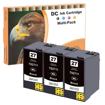 Produktbild von D&C 3X Schwarz Druckerpatronen Kompatibel für Epson 27XL 27 BK für Epson Workforce DTWF WF-7710DWF WF-7715DWF WF-7720DTWF WF-3600 Series WF-3620DWF WF-3620WF WF-3640DTWF WF-7110DTW WF-7210DTW