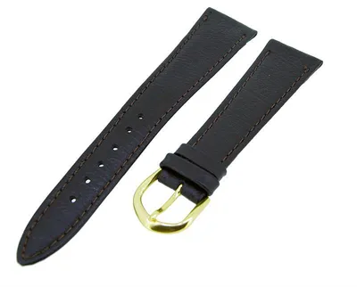 Produktbild von Uhrenarmband Lederband Dunkelbraun 16mm Ton in Ton Dornschließe Gold Ersatzband