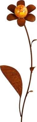 Produktbild von Rost Gartenstecker Blume mit Glaskugel 120 cm Metall Gartendeko Edelrost Gartendekoration