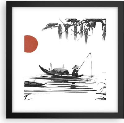 Produktbild von Gerahmtes Poster - Schwarzer Rahmen - China Angler Zeichnen - 30x30 cm - Wand Bild - Wanddeko - Wandbilder - Kunstposter - Wandposter - Bilderrahmen - Bilder - Kunstdruck - Wandbild - P2BAC30x30-4340