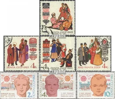 Produktbild von Briefmarken Sowjetunion 1963 Mi 2739-2742, 2744-2746 (kompl.Ausg.) gestempelt Trachten