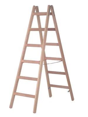 Produktbild von Hymer Holz-Sprossenstehleiter, beidseitig begehbar, 2x4 Sprossen, senkr. Höhe 1,18 m, Reichhöhe 2,55 m, Gewicht 7,0 kg