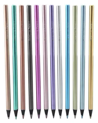 Immagine prodotto di Set di 12 matite colorate metallizzate, con corpo in legno nero, ideali per pittura artistica e schizzi