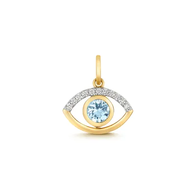 Image de Pendentif Femme Mauvais œil Or 375/1000 et Diamant Brillant 0.07 Carat HI - SI3-I1 avec Aquamarine - 15mm*13mm; TRS34941
