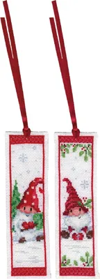 Zdjęcie produktu dla Zestaw zakładek Vervaco do haftu krzyżykowego "Świąteczne skrzaty" zestaw 2, wzór do liczenia, 6x20cm