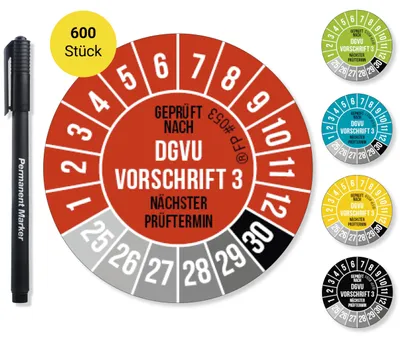 Testaufkleber rot 20 mm, 600 Stück, DGVU V3, UV-beständig