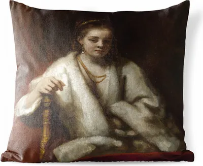 Produktbild von MuchoWow® Outdoor Kissen - Porträt von Hendrickje Stoffels - Gemälde von Rembrandt van Rijn - 45x45 cm - Wetterfest - Lounge Kissen - Fotokissen - Dekoratives Kissen
