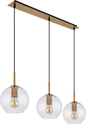 Produktbild von Hängeleuchte, 3-flammig, Glas, klar, messing, matt, H 120 cm