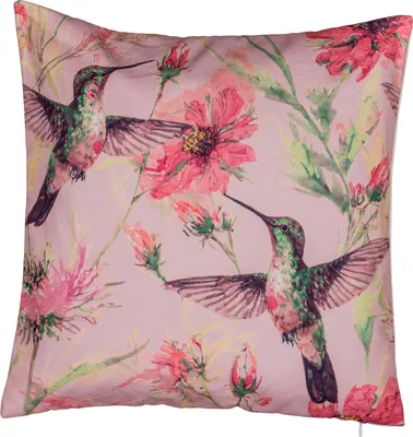 Produktbild von INSTYLE Dekokissen 45x45cm, gefüllt, mit farbenfrohem Vogelmotiv in Rosa und Grün