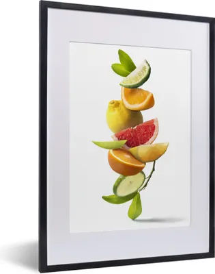 Produktbild von MuchoWow® MuchoWow® Gerahmtes Poster Obst - Zitrusfrüchte - Weiß 30x40 cm - Poster mit zchwarzem Bilderrahmen - Wandposter Schlafzimmer