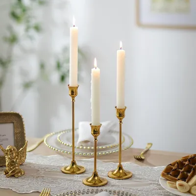 Produktbild von Kerzenständer 3er Set Stabekerzenhalter Gold Metall 15/18,5/23,5 cm Sockeldurchmesser 6,8 cm