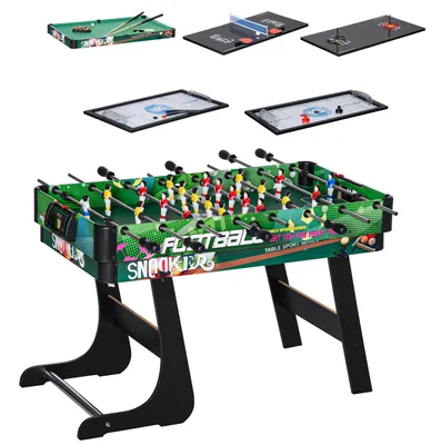 Produktbild von 6-in-1-Spieltisch mit Tischfu?ball, Billardtisch, Airhockey, Tischtennis, Basketballkorb und Feldhockey, 118 x 104 x 71 cm