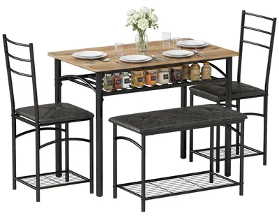 Produktbild von HOMCOM 4-teiliges Essgruppen-Set mit Metallbeinen, Braun