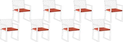 Produktbild von BELIANI Sitzkissen für Gartenstuhl 8er Set Rot Stoffbezug mit Bindebändern 46 x 46 cm UV-beständig Modern Outdoor Stuhlkissen Stuhlpolster