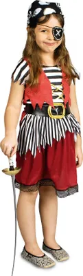 Produktbild von K31250497-140-152-A rot-weiß-schwarz Kinder Mädchen Piraten Kleid Kostüm Piratin Gr.140-152