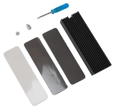 Zdjęcie produktu dla Radiator do dysków SSD M.2 2280 z podkładką termiczną z silikonu, wspornik ze stopu aluminium, chłodzenie dysków SSD M.2 (jednostronne i dwustronne), kolor czarny